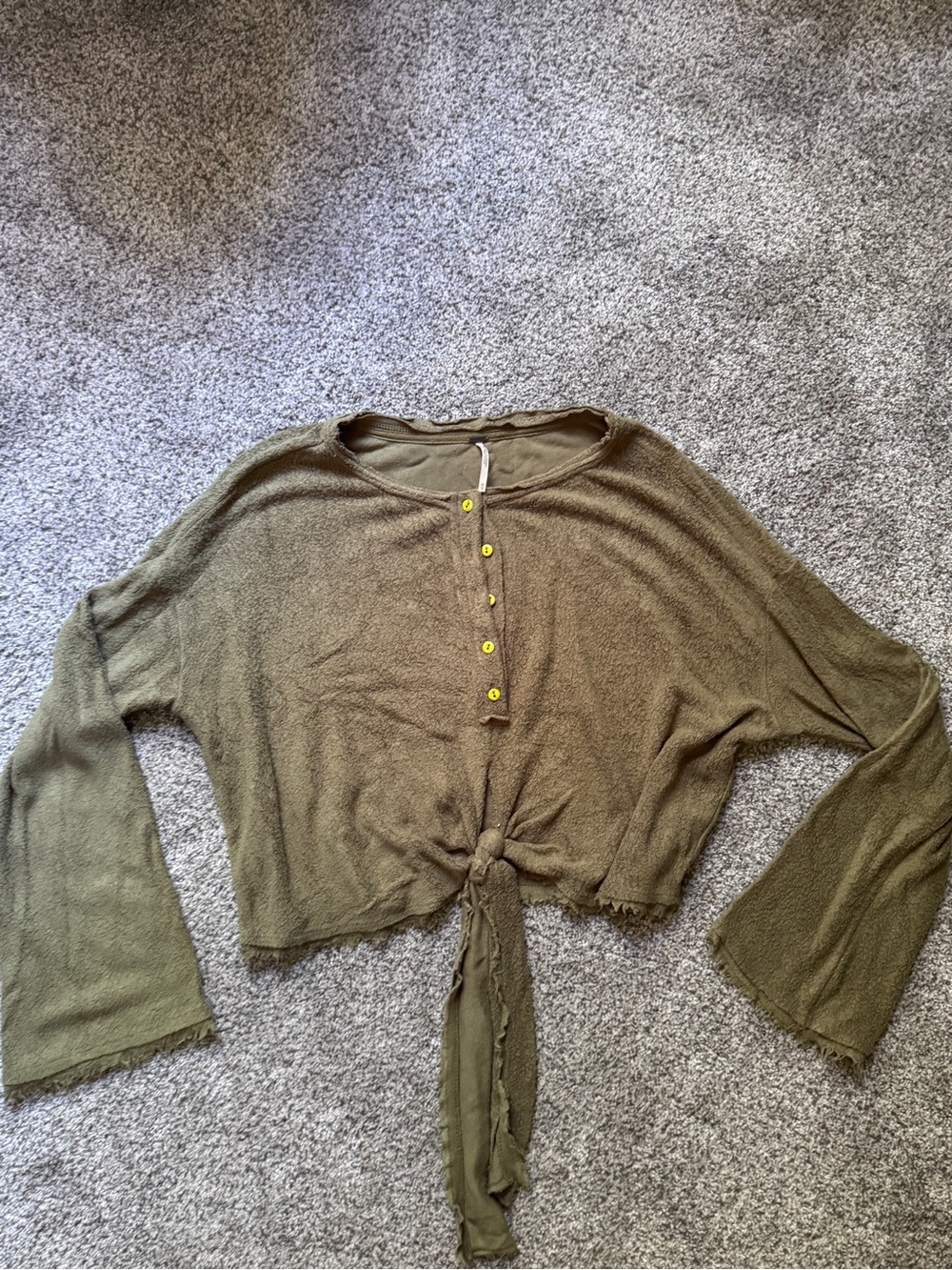 Free People Olive Tie-Front Long Sleeve Crop Top